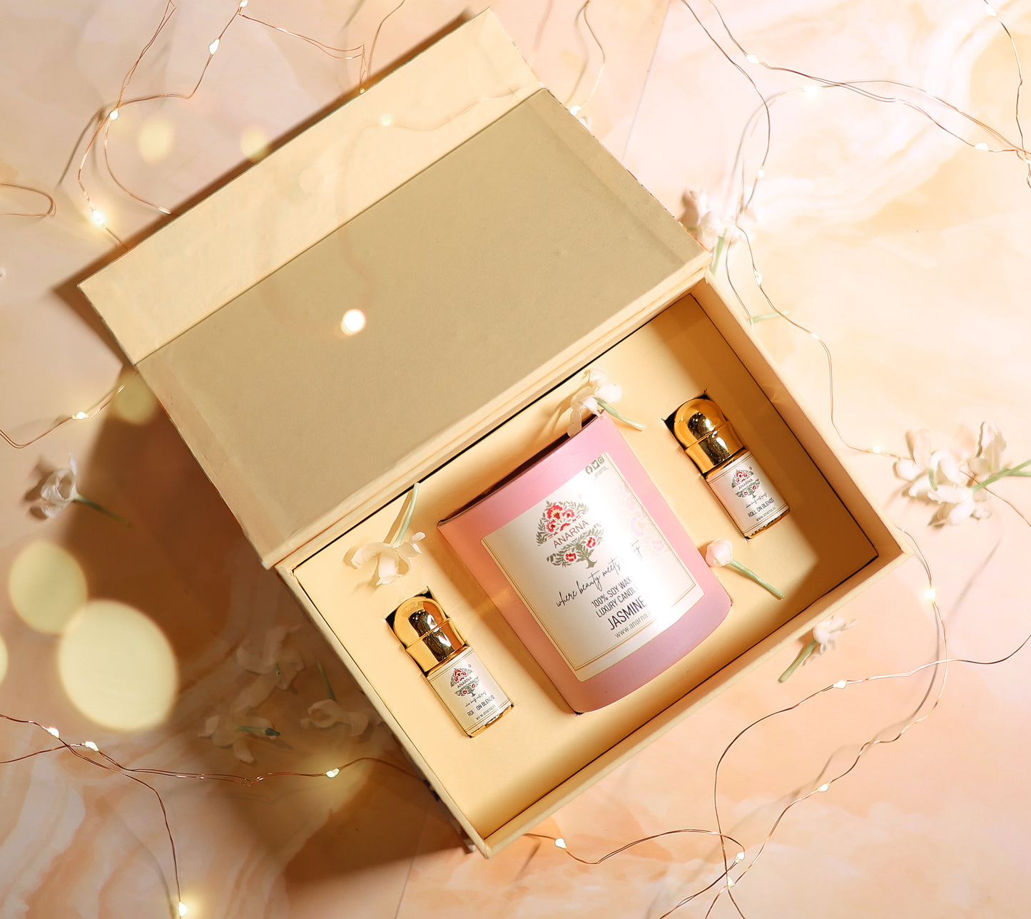 Calmness Gift Set Box | Small Jasmine Candle | 2x Roll on Perfume