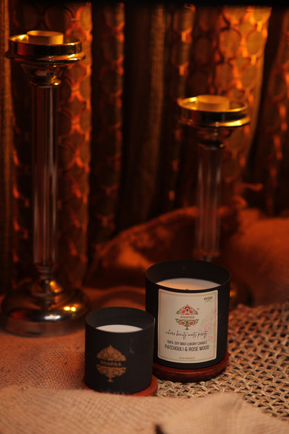 Patchouli & Rosewood Metal Candle Set