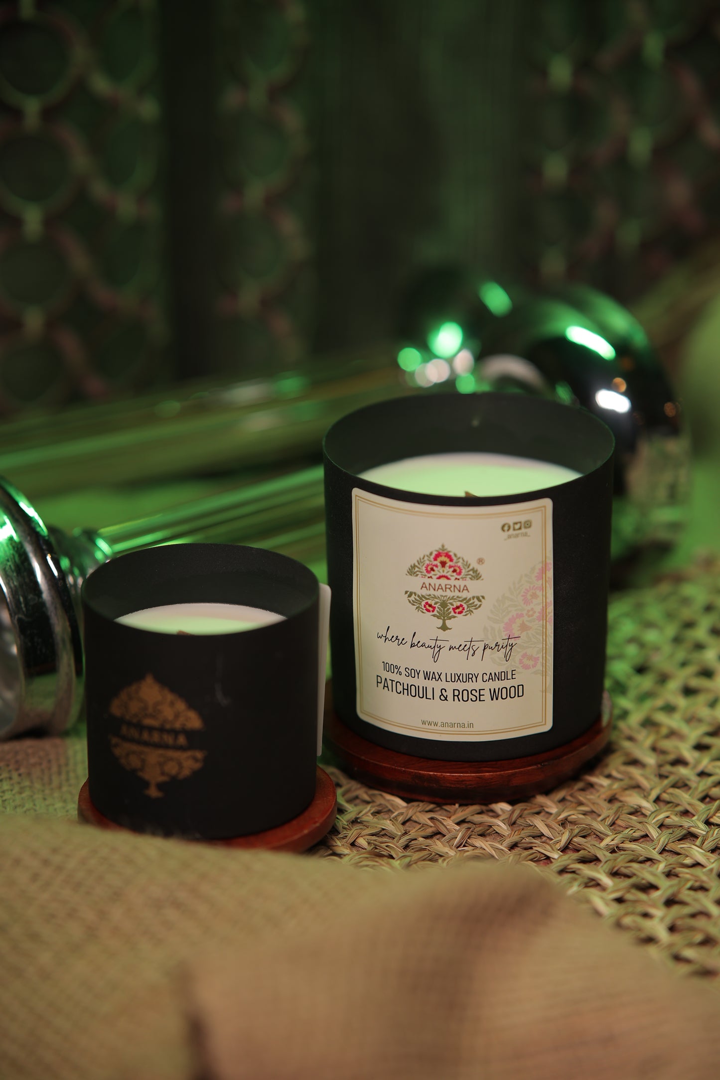 Patchouli & Rosewood Metal Candle Set