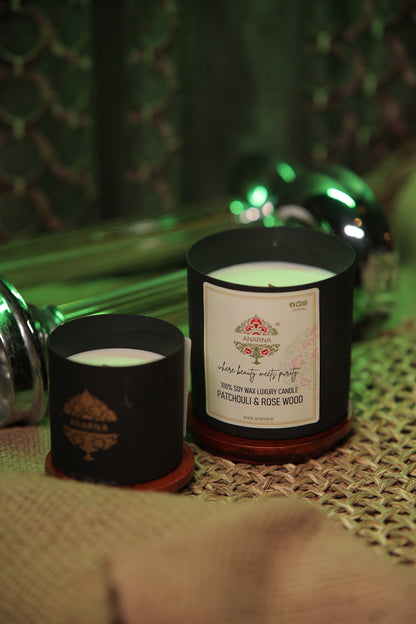 Patchouli & Rosewood Metal Candle Set