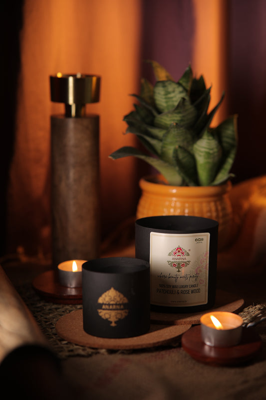 Patchouli & Rosewood Metal Candle Set